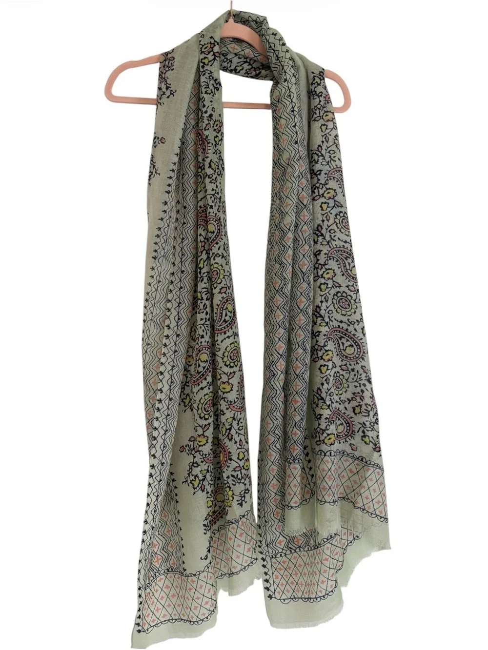J. Crew Light Green Paisley & Geometric Pattern Women's Scarf